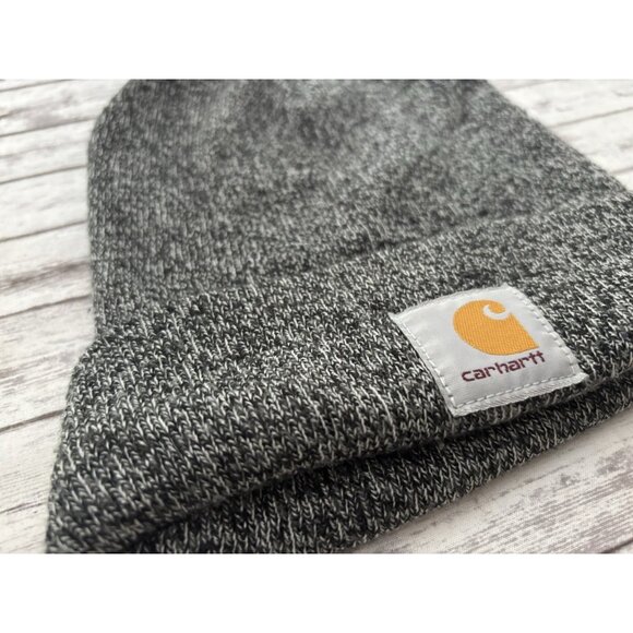 Carhartt Knit Hat Beanie One Size Gray Black Winter Logo - Picture 2 of 7